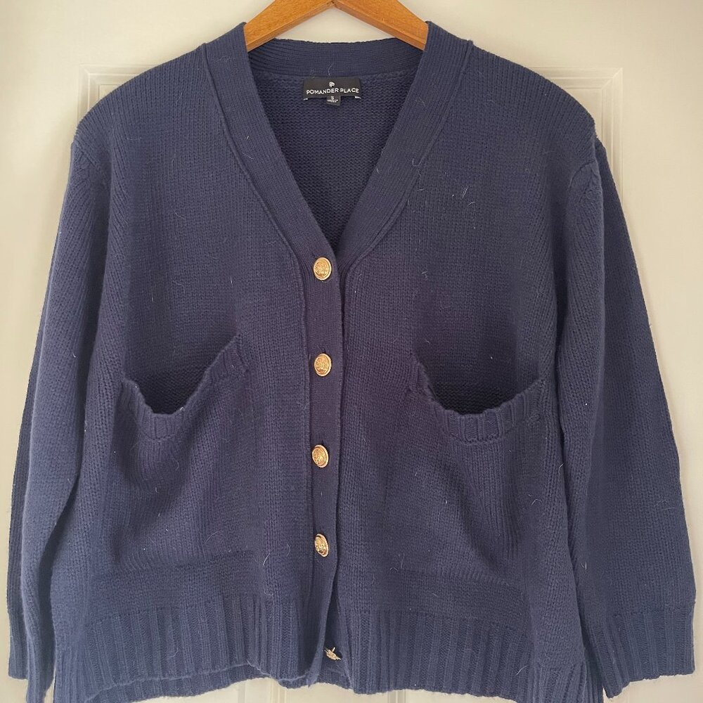 Tuckernuck Pomander Place Navy Cardigan with gold buttons